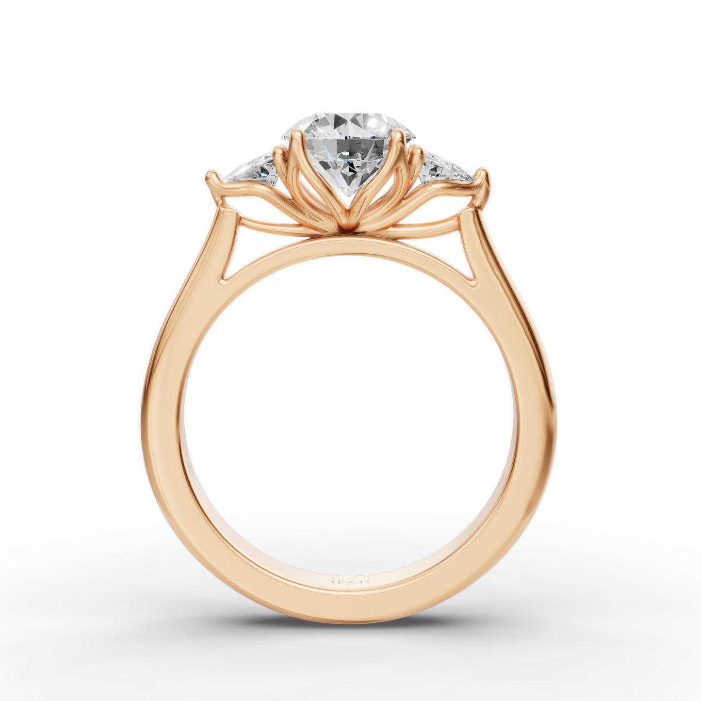 Three Stone Portuguese Cut Engagement Ring in Lab Grown Diamond