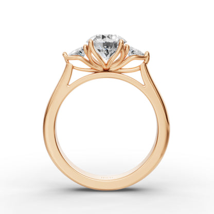 Three Stone Portuguese Cut Engagement Ring in Lab Grown Diamond