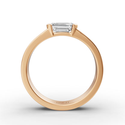 East West Emerald Half Bezel Men’s Engagement Ring in Lab Grown Diamond
