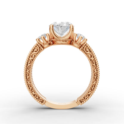 Oval Engraved Engagement Band in Lab Grown Diamond