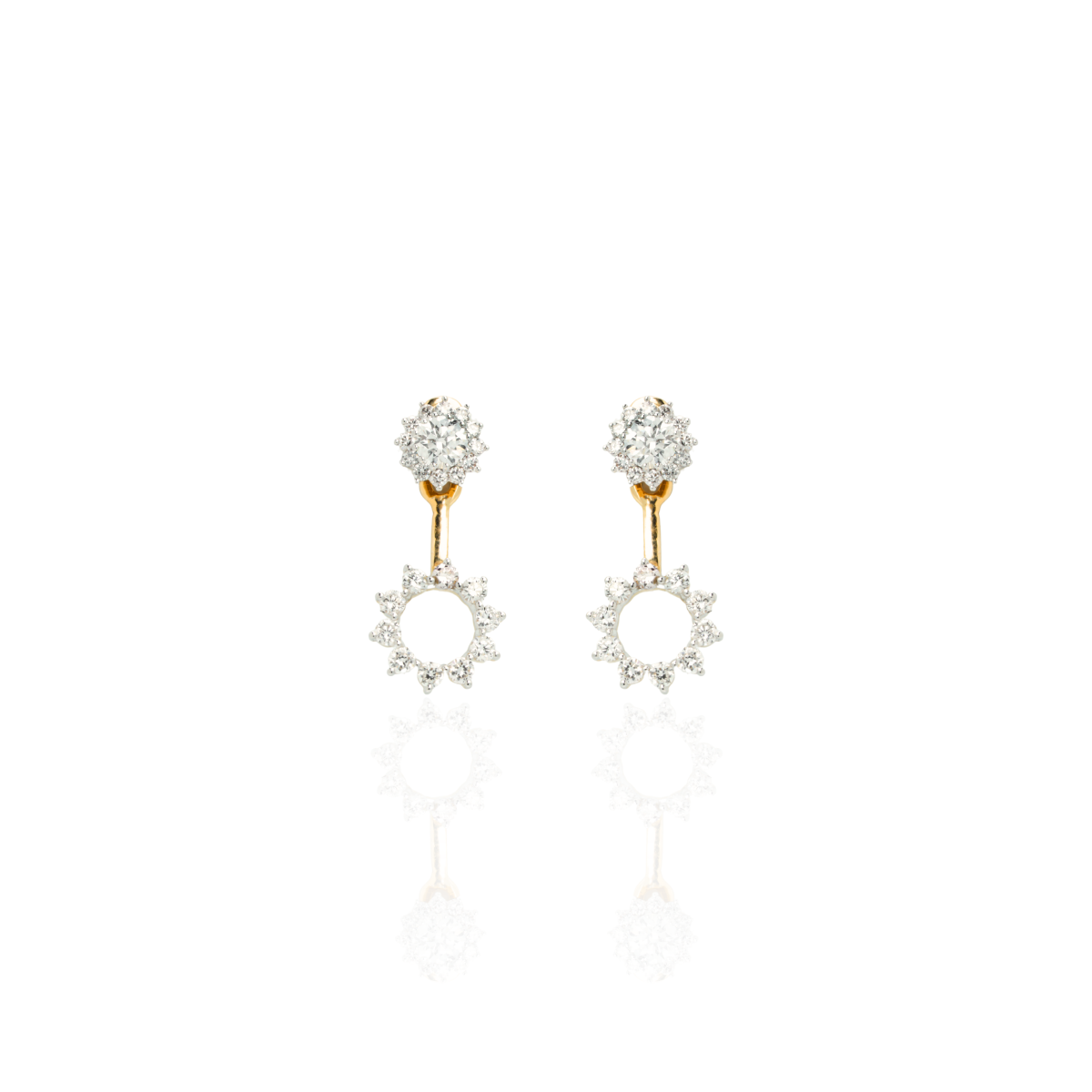 Round Diamond Detachable Drop Halo Lab-Grown Diamond Stud Earrings, IGI-Certified, 14K 18K Gold, front view