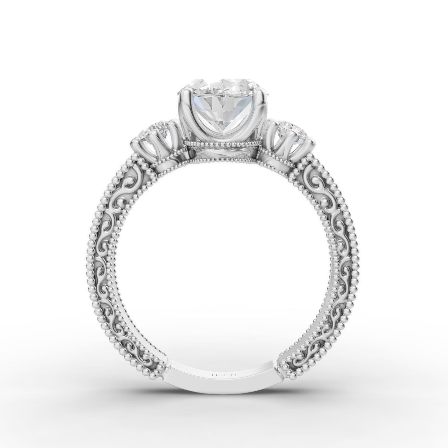 Oval Engraved Engagement Band in Lab Grown Diamond