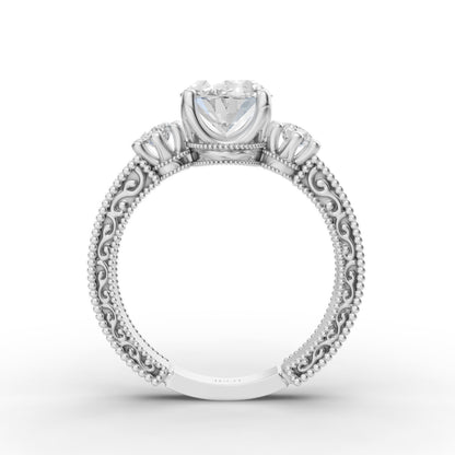 Oval Engraved Engagement Band in Lab Grown Diamond