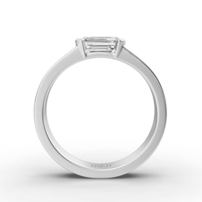 East West Emerald Half Bezel Men’s Engagement Ring in Lab Grown Diamond