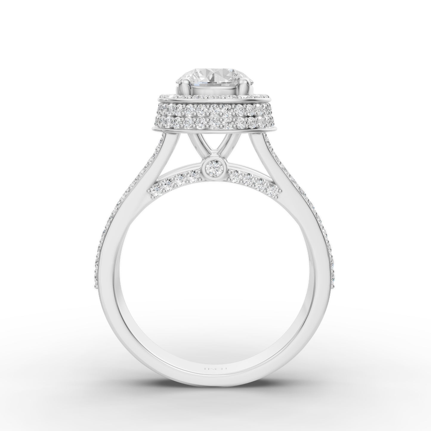 Round Solitaire Halo Double Split Engagement Ring in Lab Grown Diamond