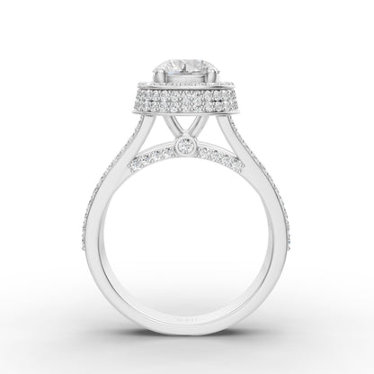 Round Solitaire Halo Double Split Engagement Ring in Lab Grown Diamond