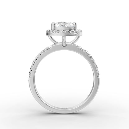 Pear Halo Diamond Studded Engagement Ring in Lab Grown Diamond