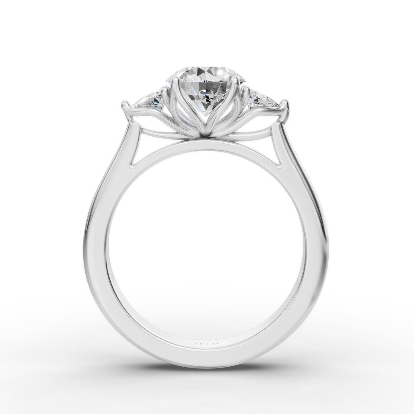 Three Stone Portuguese Cut Engagement Ring in Lab Grown Diamond