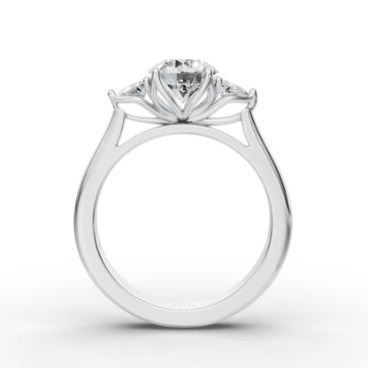 Three Stone Portuguese Cut Engagement Ring in Lab Grown Diamond
