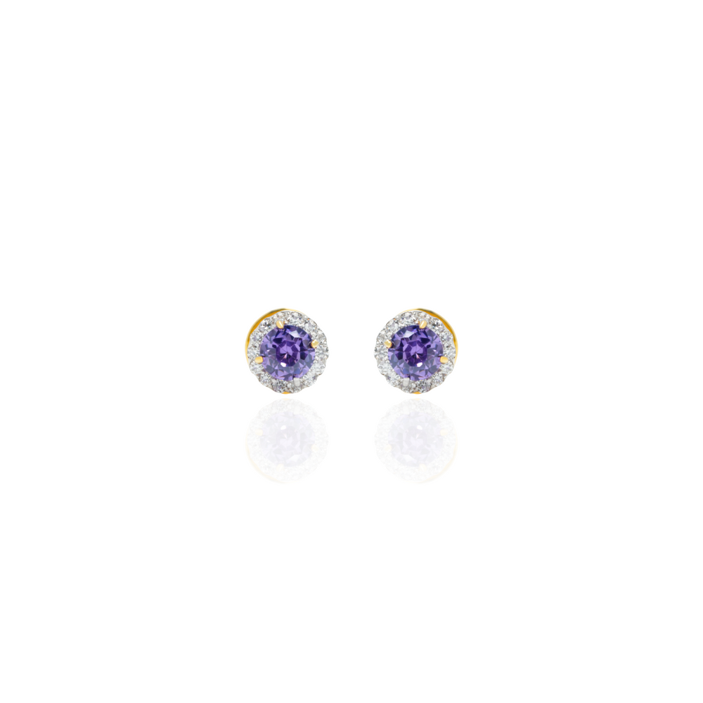 Round Gemstone Halo Stud Earrings | Lab-Grown Diamond Halo