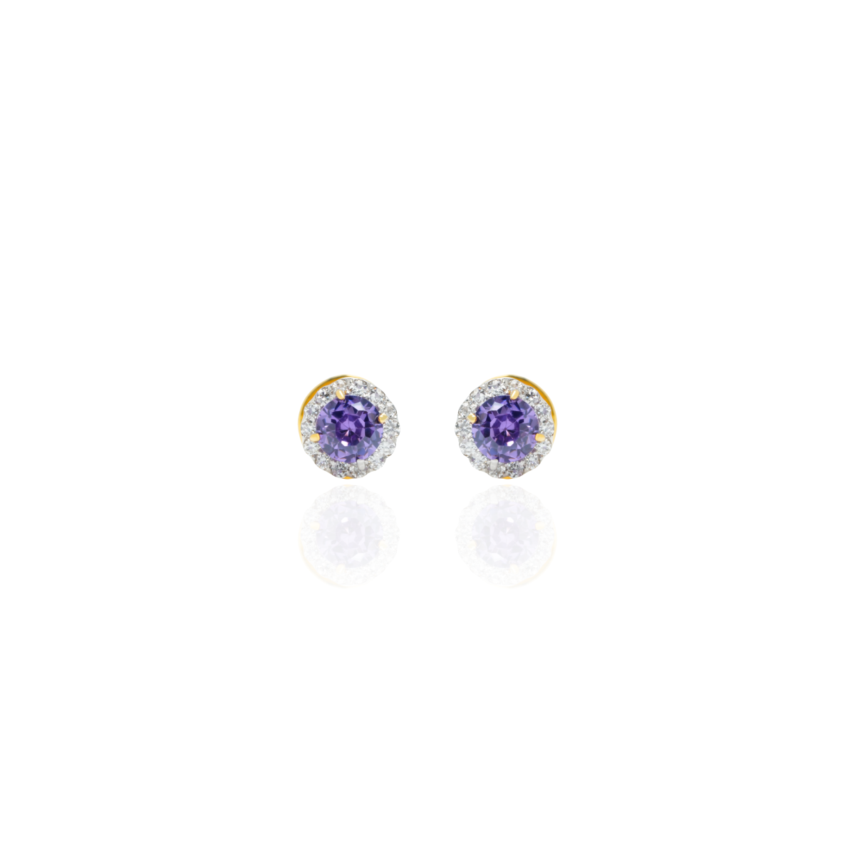 Round Gemstone Halo Lab-Grown Diamond Stud Earrings, IGI-Certified, 14K 18K Gold, front view