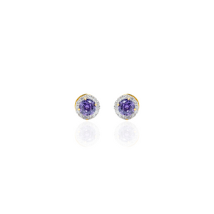 Round Gemstone Halo Stud Earrings