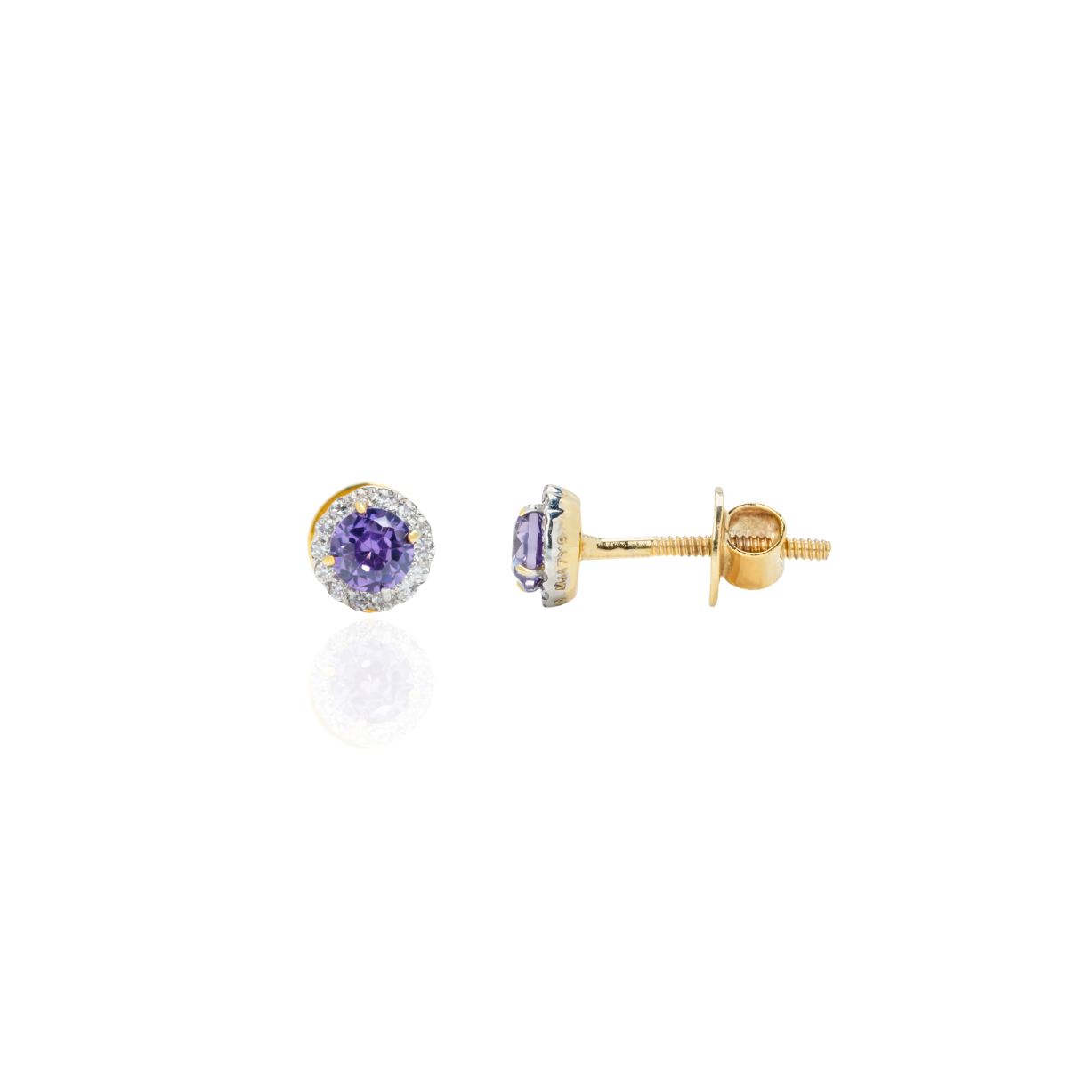 Round Gemstone Halo Stud Earrings, IGI-Certified, worn, 14K 18K Gold