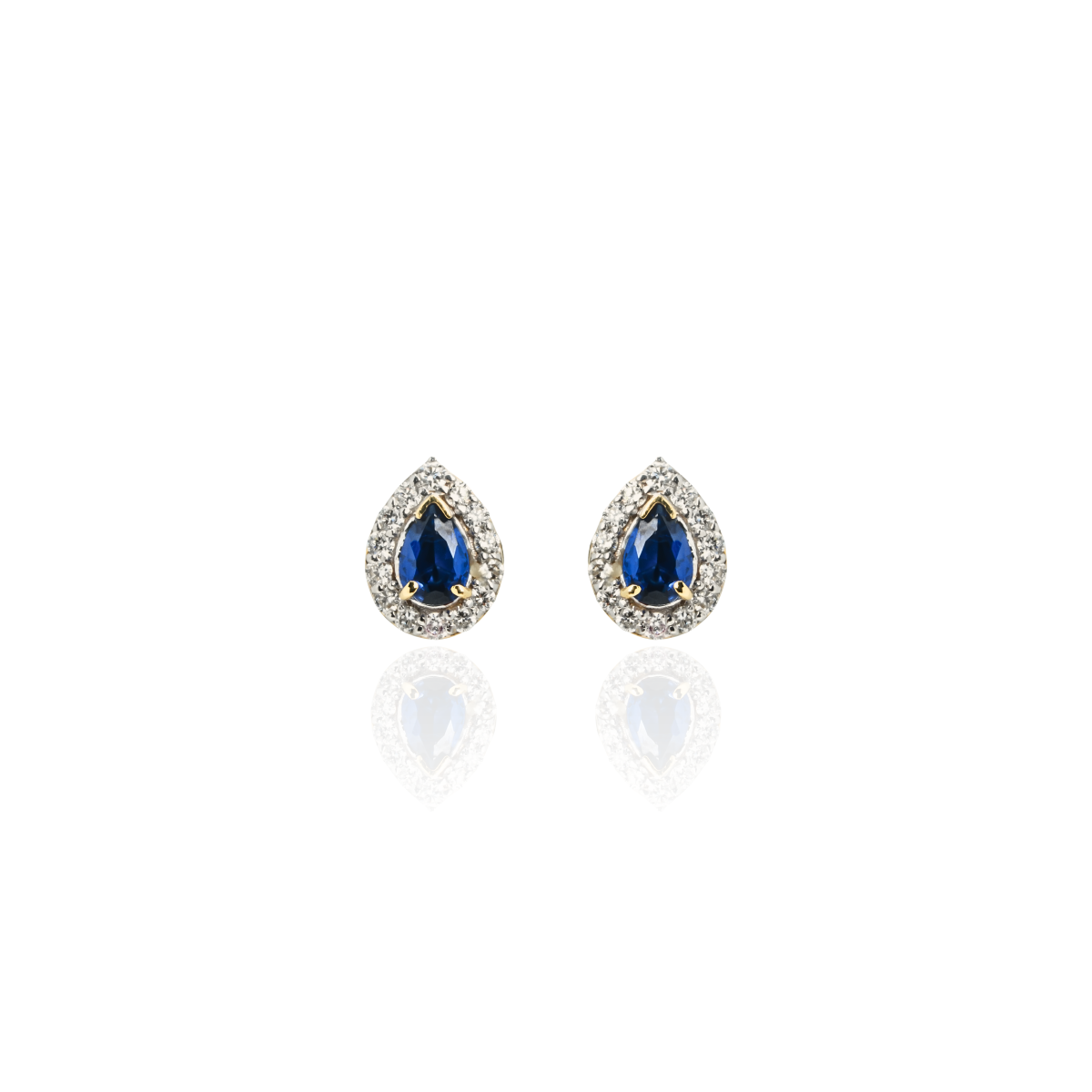 Pear Shape Gemstone Halo Lab-Grown Diamond Stud Earrings, IGI-Certified, 14K 18K Gold, front view