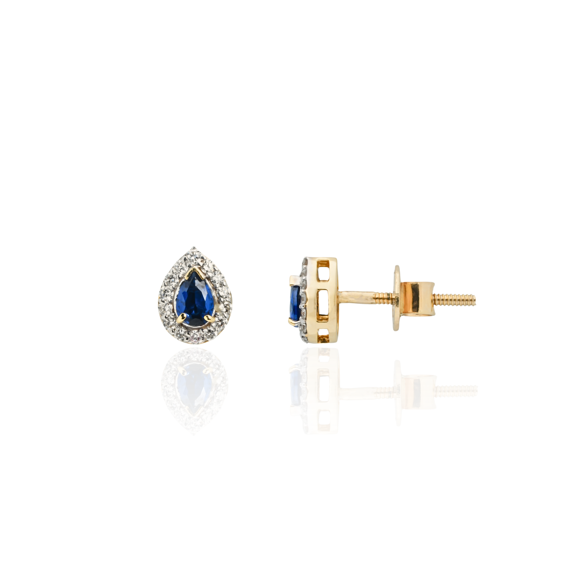 Pear Shape Gemstone Halo Stud Earrings, IGI-Certified, worn, 14K 18K Gold