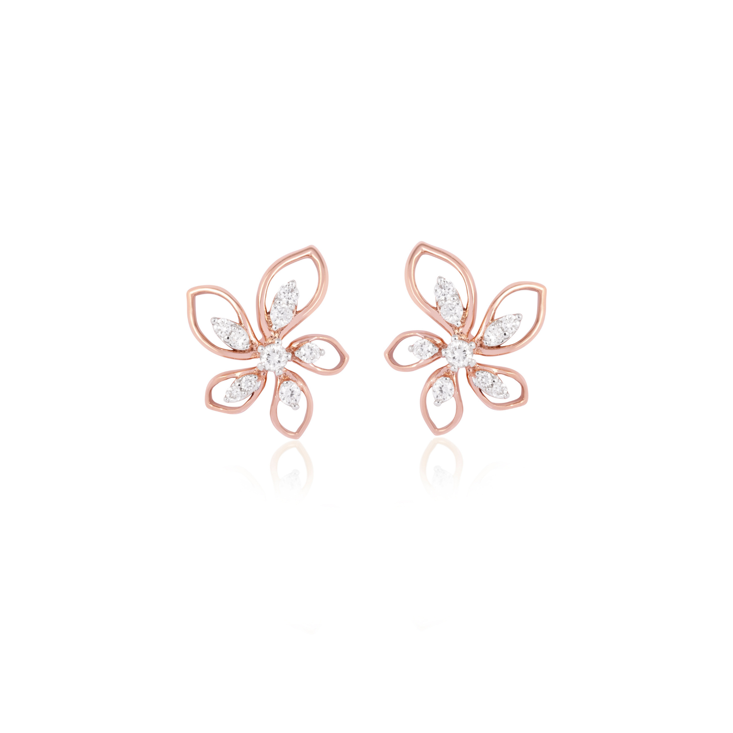 Floral Diamond Open Petal Stud Earrings