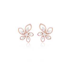 Floral Diamond Open Petal Stud Earrings