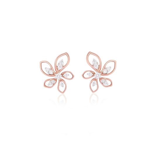 Floral Diamond Open Petal Stud Earrings