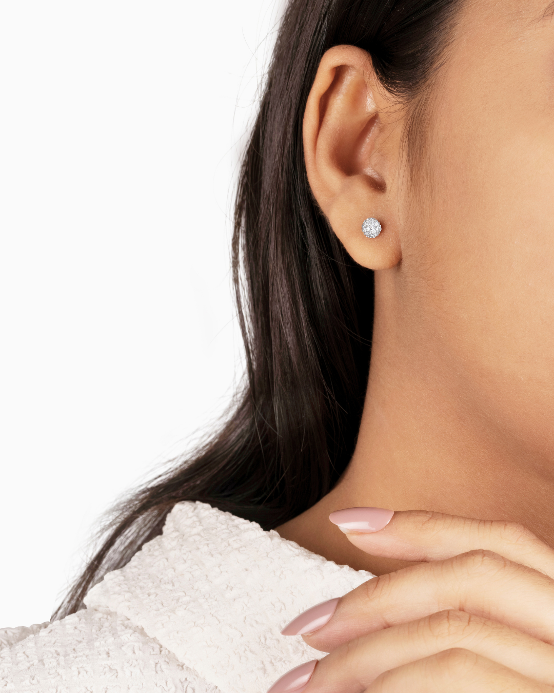 Round Diamond Cluster Stud Earrings
