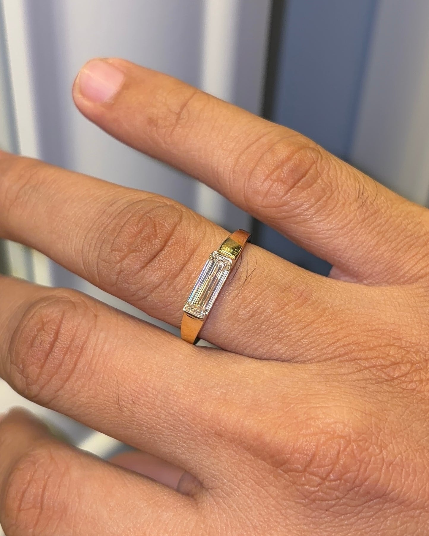 Men’s Elongated East West Emerald Engagement Ring