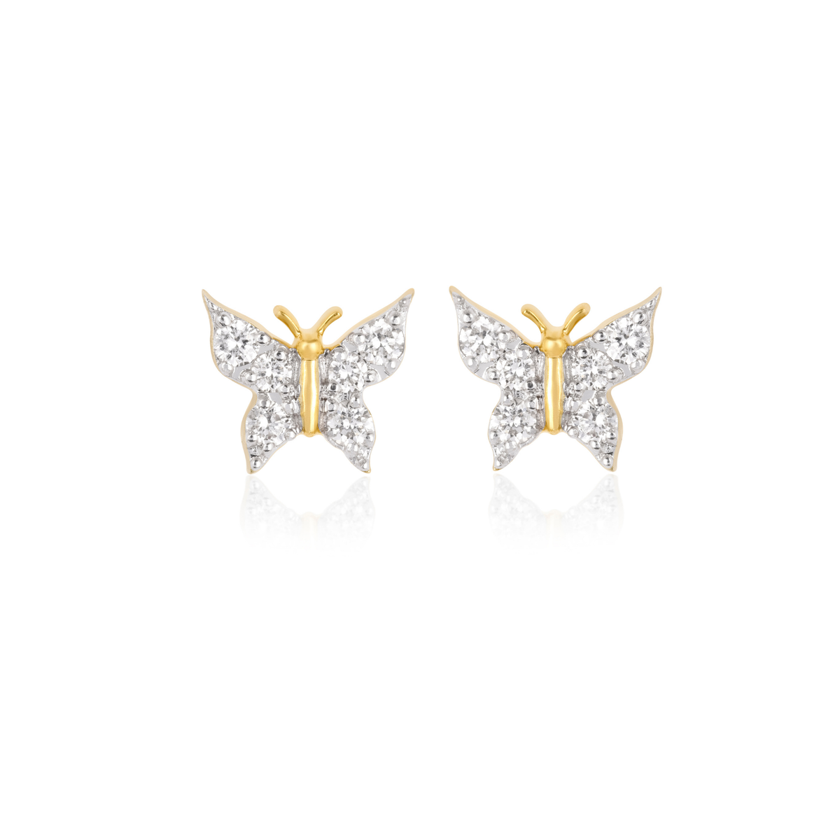 Diamond Butterfly Lab-Grown Diamond Stud Earrings, IGI-Certified, 14K 18K Gold, front view