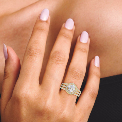 Round Solitaire Halo Double Split Engagement Ring in Lab Grown Diamond