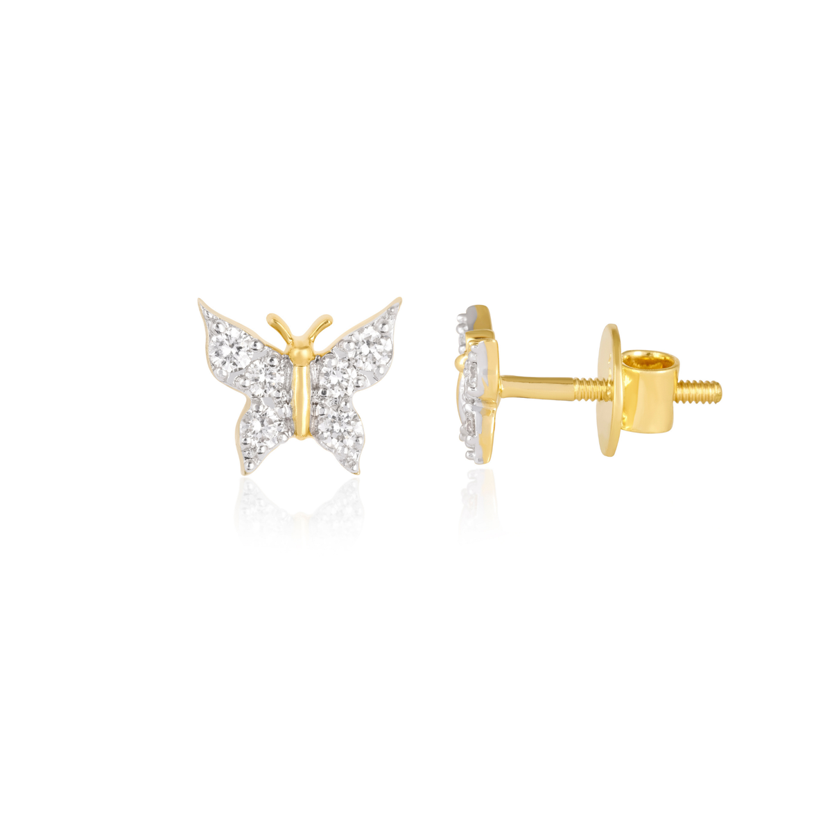 Diamond Butterfly Stud Earrings, IGI-Certified, close-up of wing detail