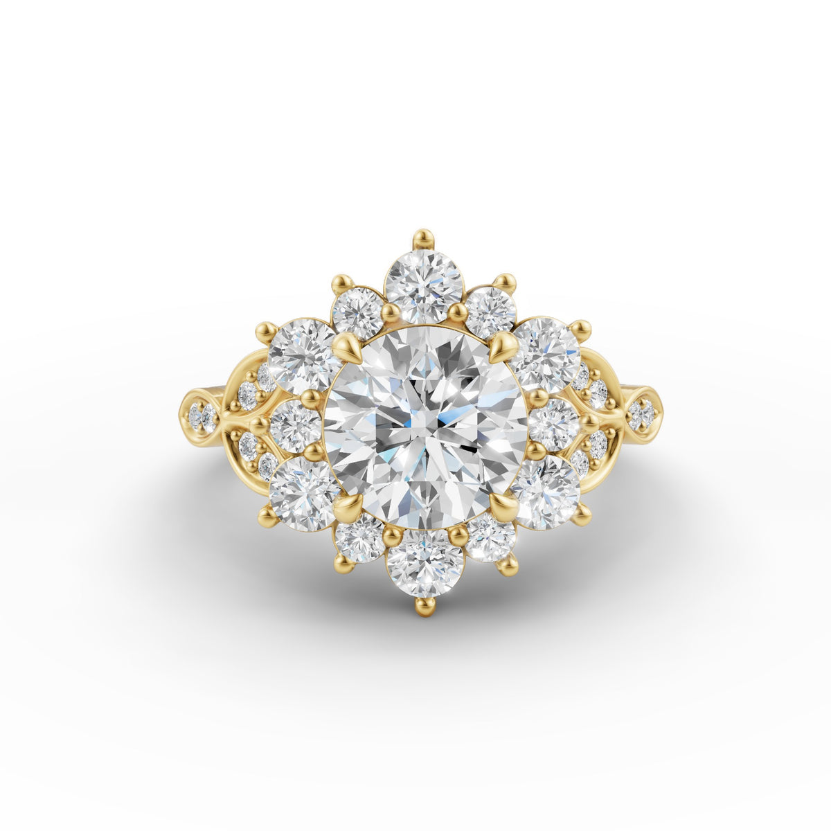 Heirloom Bloom Round Solitaire Lab-Grown Diamond Ring, IGI-Certified, 14K 18K Gold, front view
