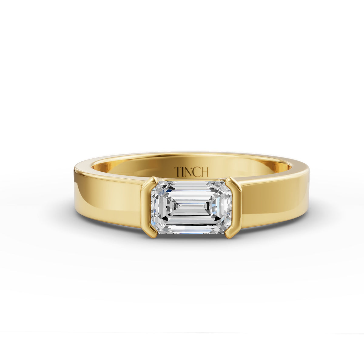 East-West Emerald Solitaire Lab-Grown Diamond Ring, IGI-Certified, 14K 18K Gold, front view