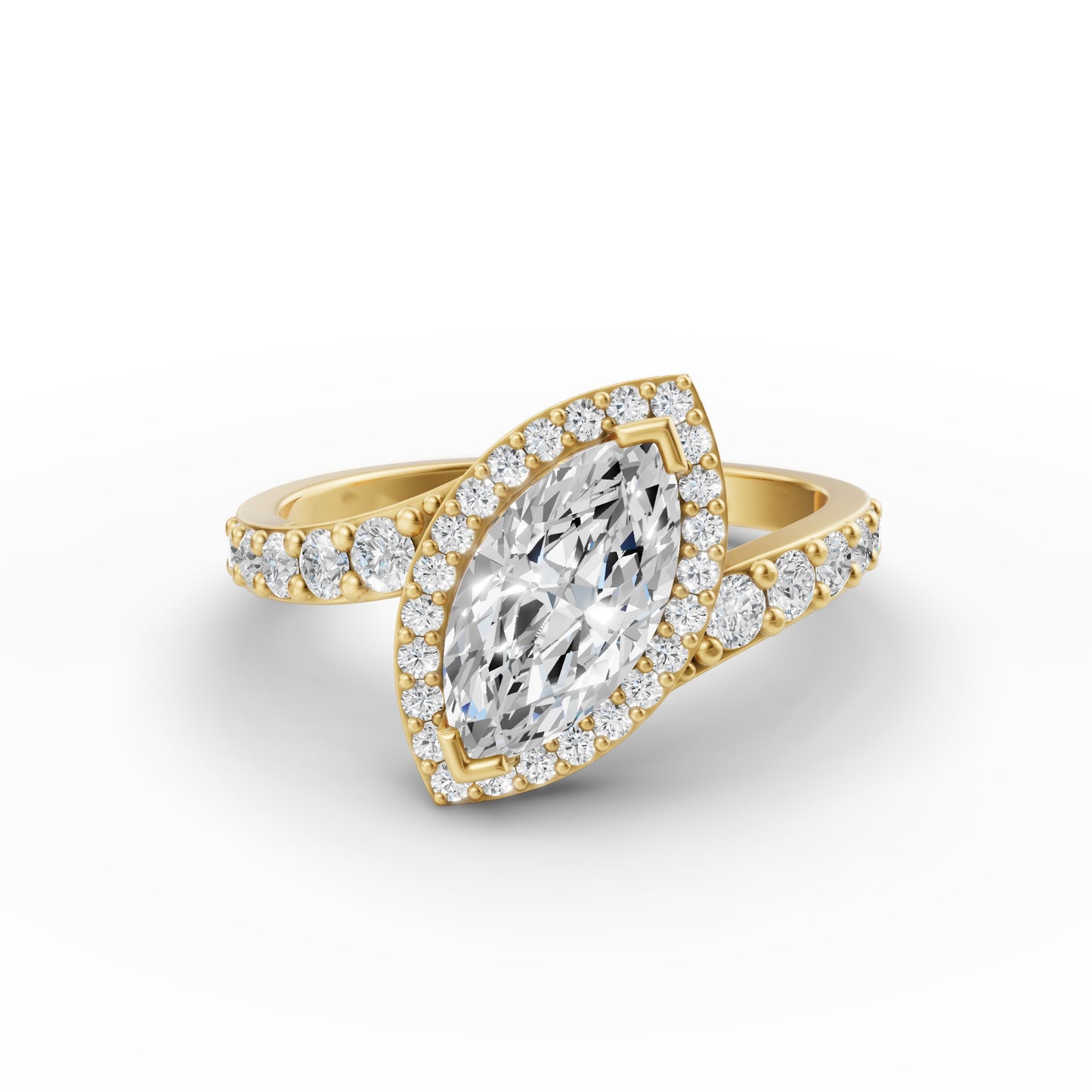 Marquise Oblique Halo Engagement Ring in Lab Grown Diamond