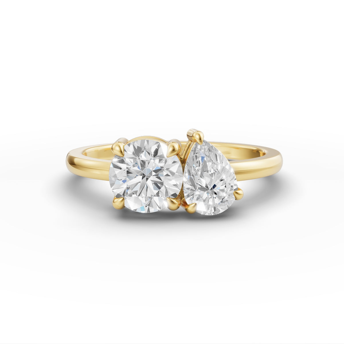 Round and Pear Toi et Moi Lab-Grown Diamond Ring, IGI-Certified, 14K 18K Gold, front view