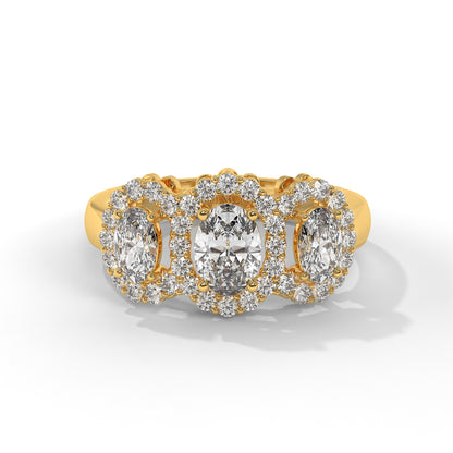 Three Stone Halo Ring