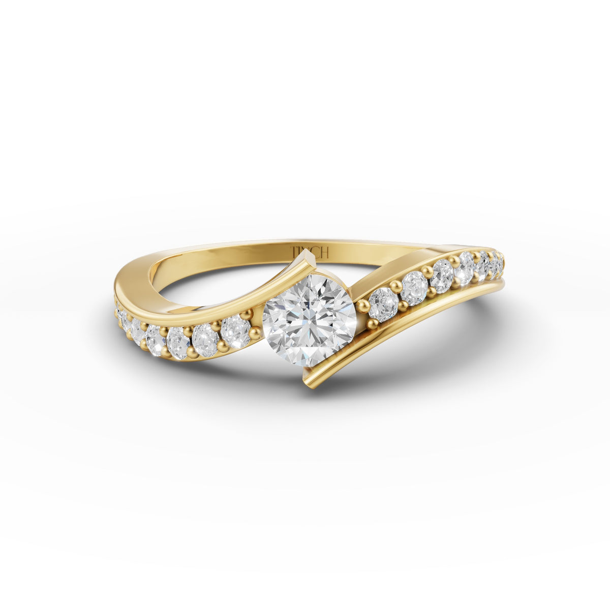 Round Wave Stack Lab-Grown Diamond Pinky Ring, IGI-Certified, 14K 18K Gold, front view