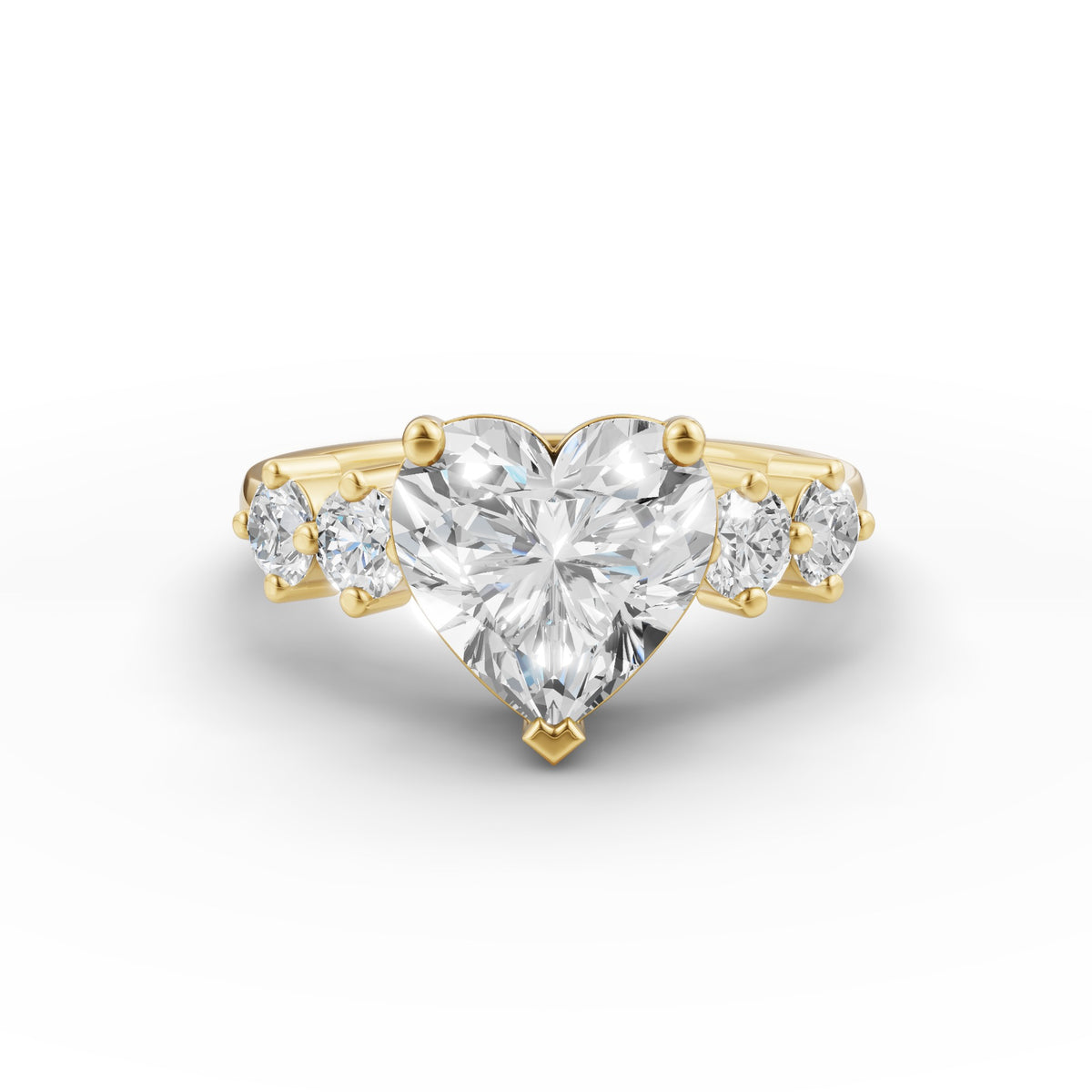 Heart-Shape Solitaire Lab-Grown Diamond Engagement Ring with Round Accents, IGI-Certified, 14K 18K Gold, front view