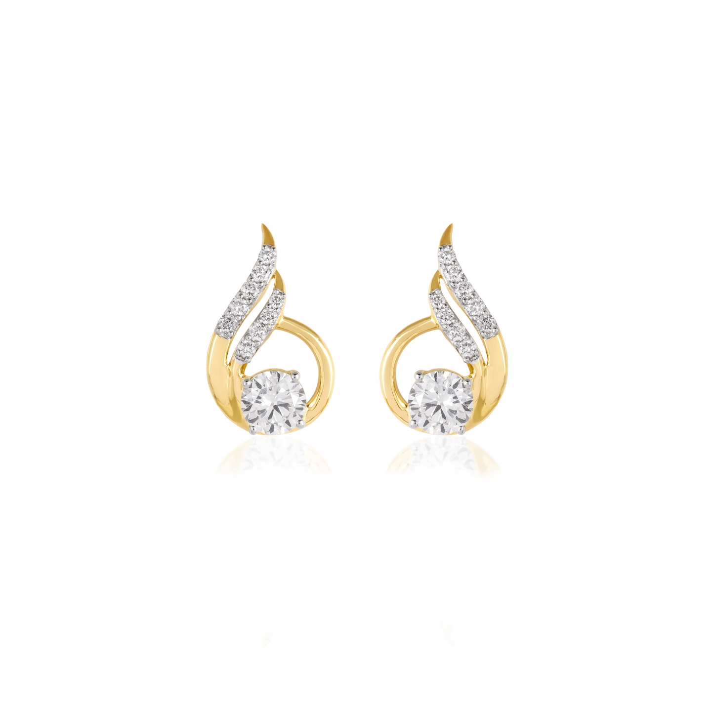 Flame Design Round Diamond Stud Earrings