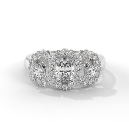 Three Stone Halo Ring