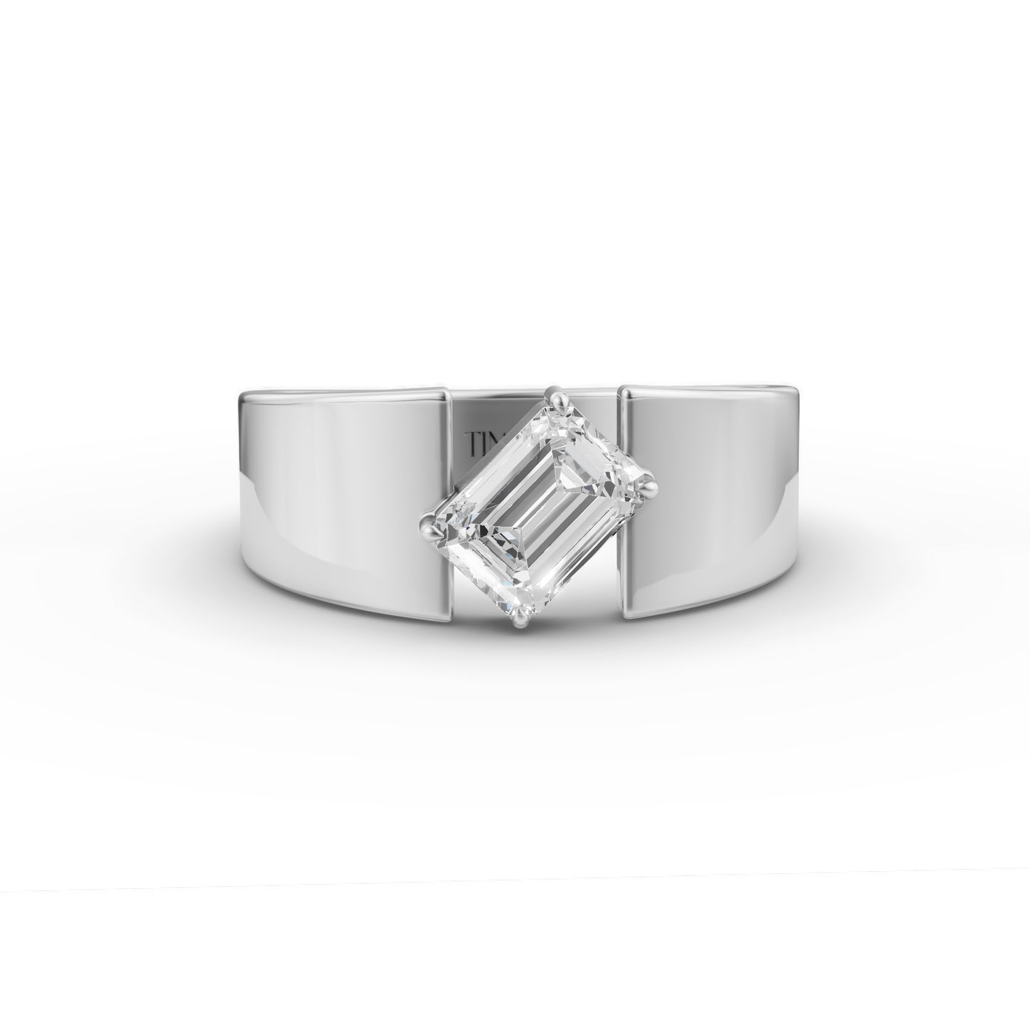 Oblique Emerald Men’s Engagement Ring in Lab Grown Diamond