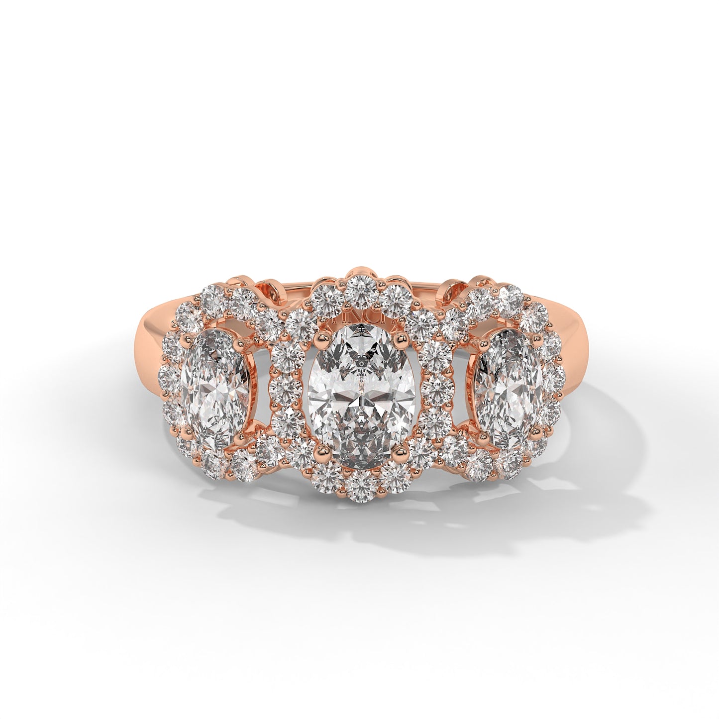 Three Stone Halo Ring