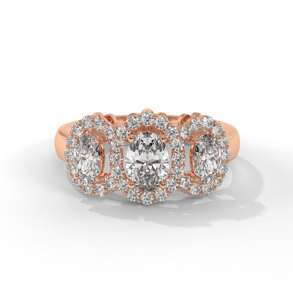 Three Stone Halo Ring