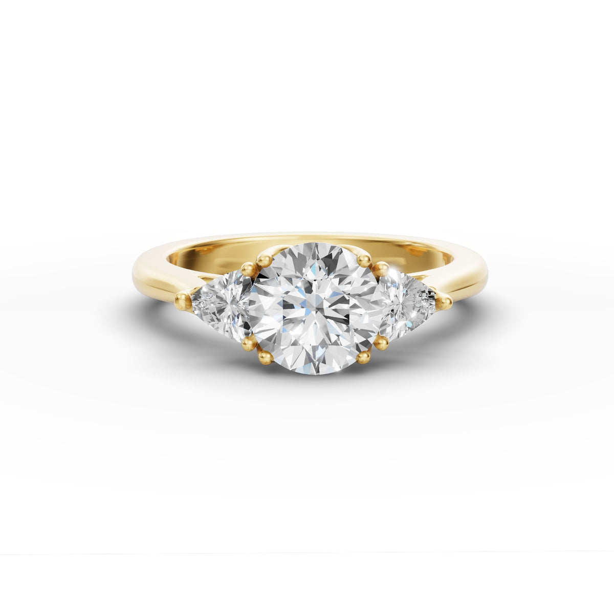 Three Stone Portuguese-Cut Lab-Grown Diamond Ring, IGI-Certified, 14K 18K Gold, front view