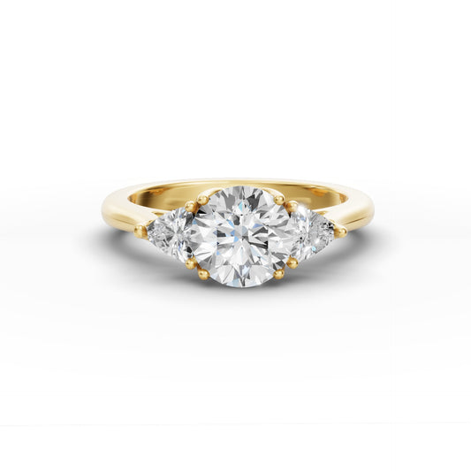 Three Stone Portuguese Cut Engagement Ring in Lab Grown Diamond