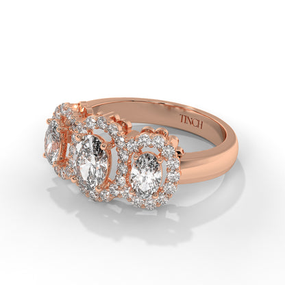Three Stone Halo Ring