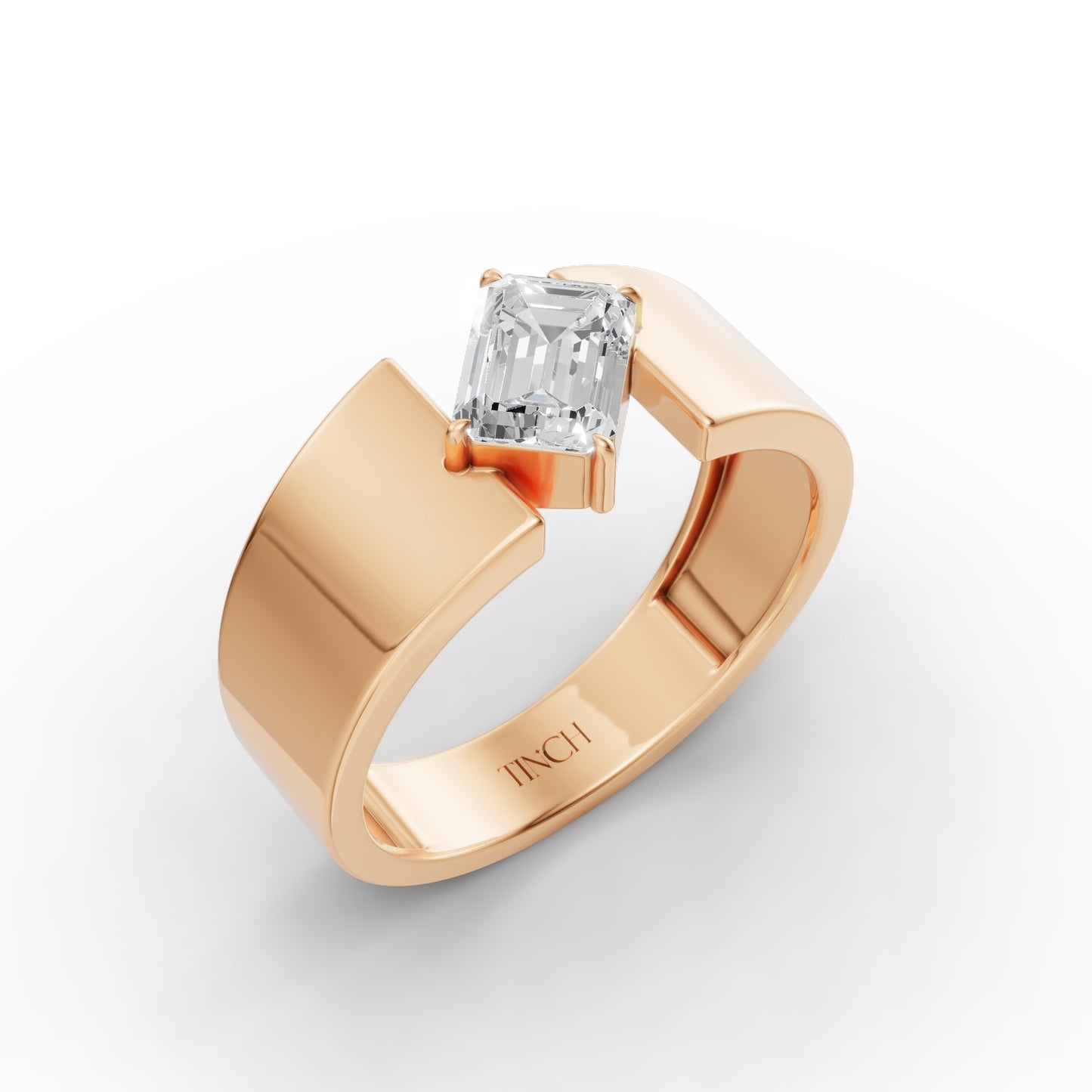 Oblique Emerald Men’s Engagement Ring in Lab Grown Diamond