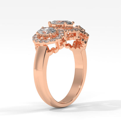 Three Stone Halo Ring