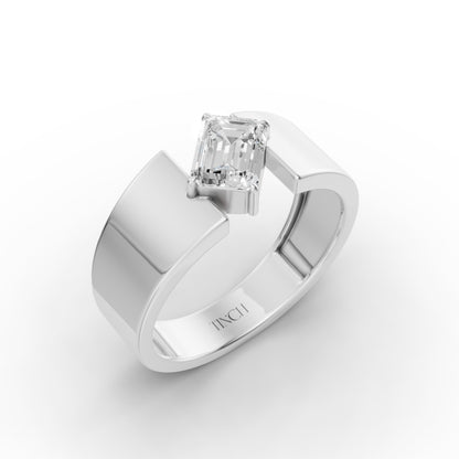 Oblique Emerald Men’s Engagement Ring in Lab Grown Diamond