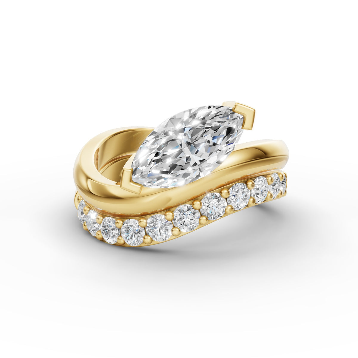 Marquise Flow Engagement Stack Lab-Grown Diamond Ring, IGI-Certified, 14K 18K Gold, front view