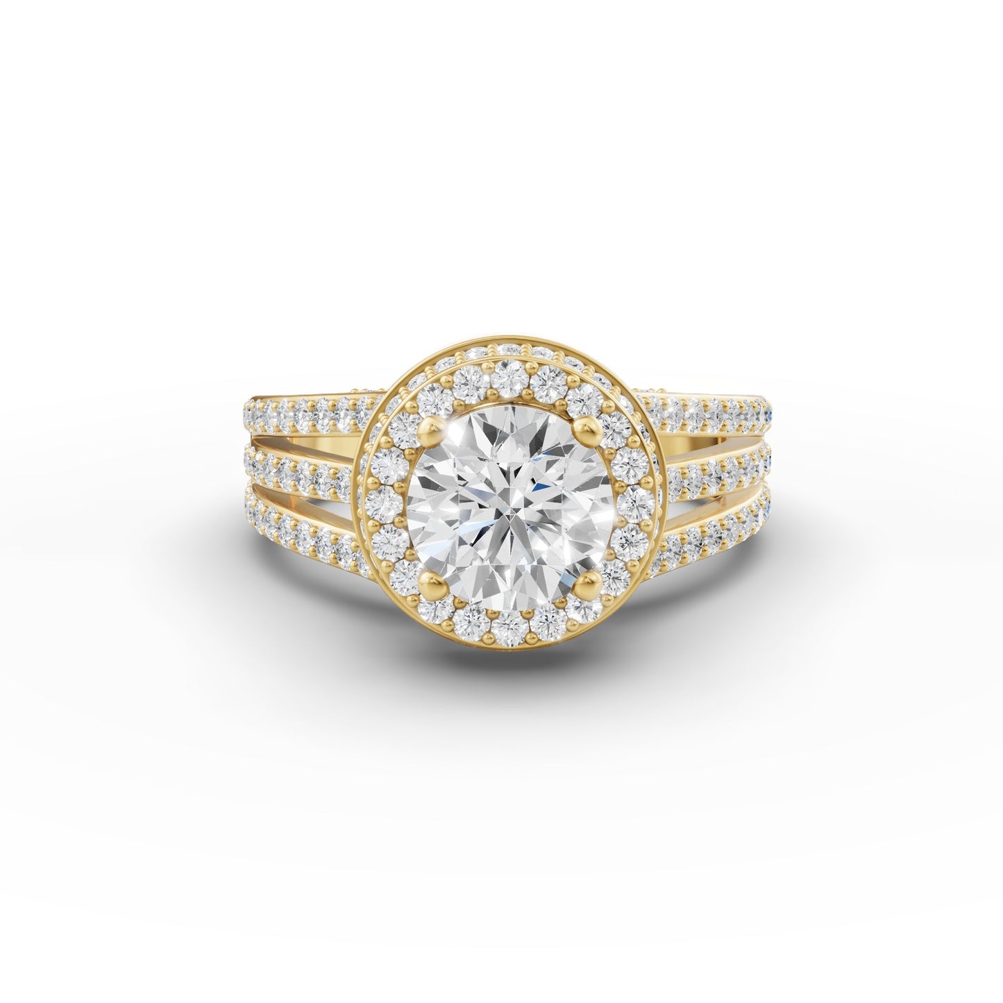 Round Solitaire Halo Double Split Engagement Ring in Lab Grown Diamond