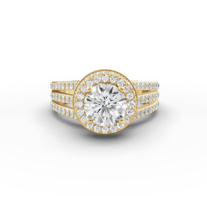 Round Solitaire Halo Double Split Engagement Ring in Lab Grown Diamond
