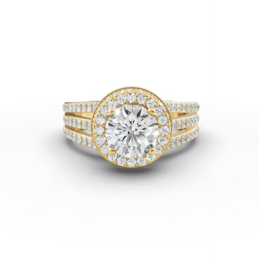 Round Solitaire Halo Double Split Engagement Ring in Lab Grown Diamond