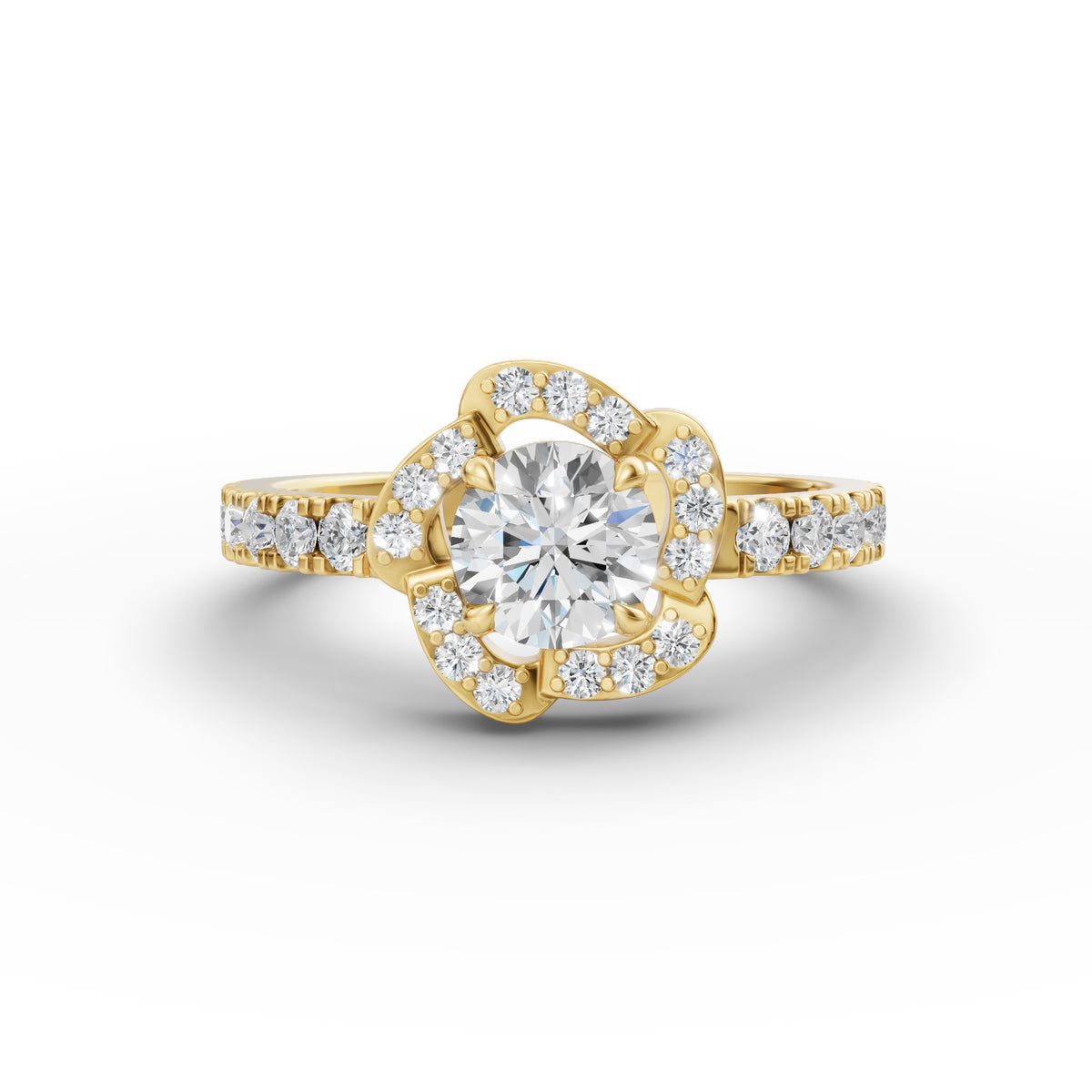Round Solitaire Flora Halo Lab-Grown Diamond Ring, IGI-Certified, 14K 18K Gold, front view